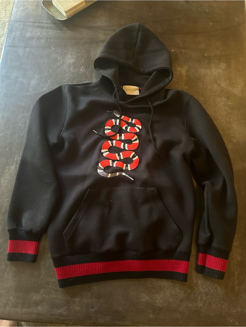 Gucci Black Hoodie with Red & White Snake Motif